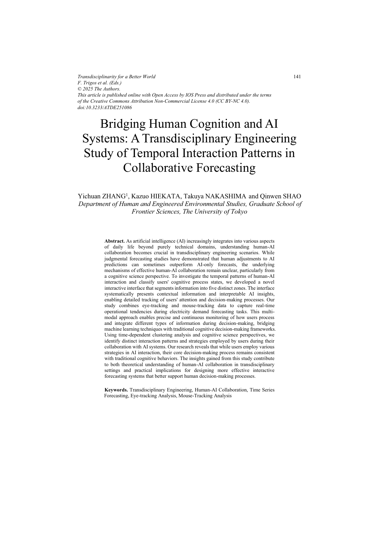 First page of Bridging Human Cognition and AI Systems (TE2025, accepted)